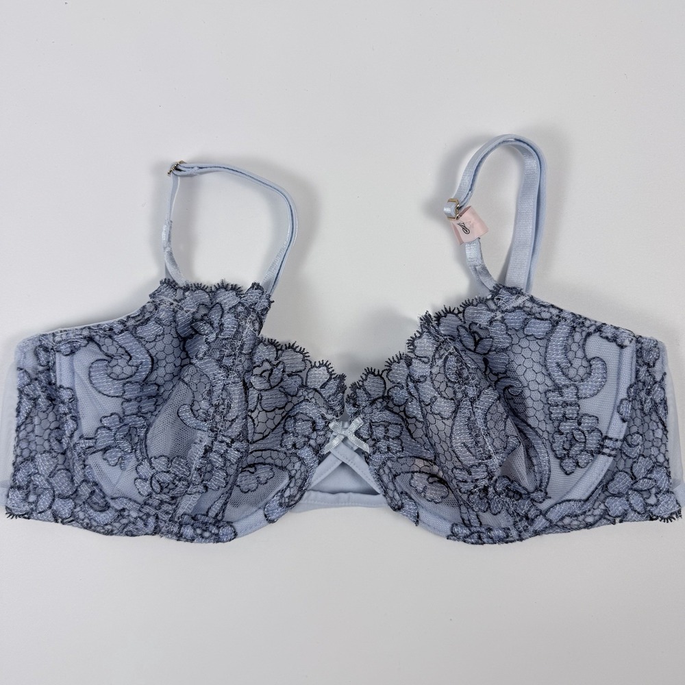 Victoria's Secret Dream Angels Unlined Uplift Sling Bra Blue Lace 36B NWT